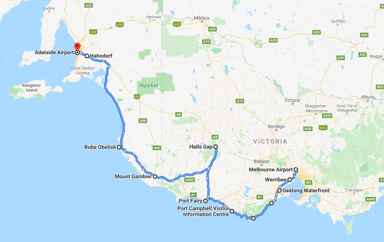Melbourne to Adelaide via Great Ocean Road